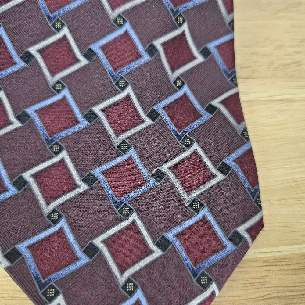 Kilburne‎ & Finch Mens Necktie Tie Lot 2 Gold Black Burgundy Blue Geometric Silk